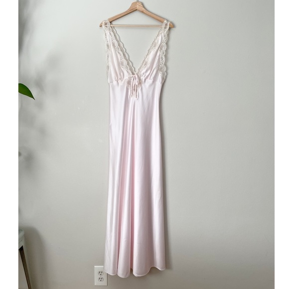 SOLD// Vintage Christian Dior Baby Pink Satin Lingerie Maxi Slip Dress - Picture 3 of 15